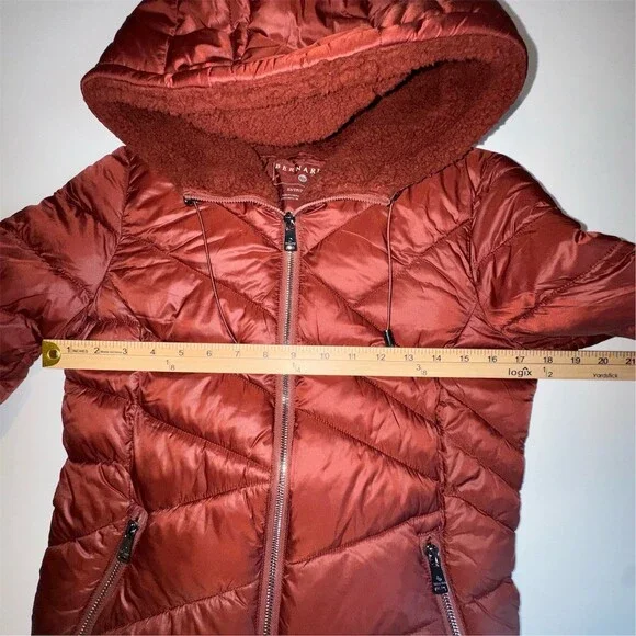 Bernardo Womens XS Rust Brown Criss Cross Hooded Puffer Jacket Fleece Lined Hood - Picture 10 of 11